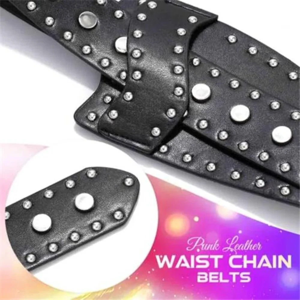 Punk Rivet Wide Leather Belt Chunky Waist Belt Fashion Women Black